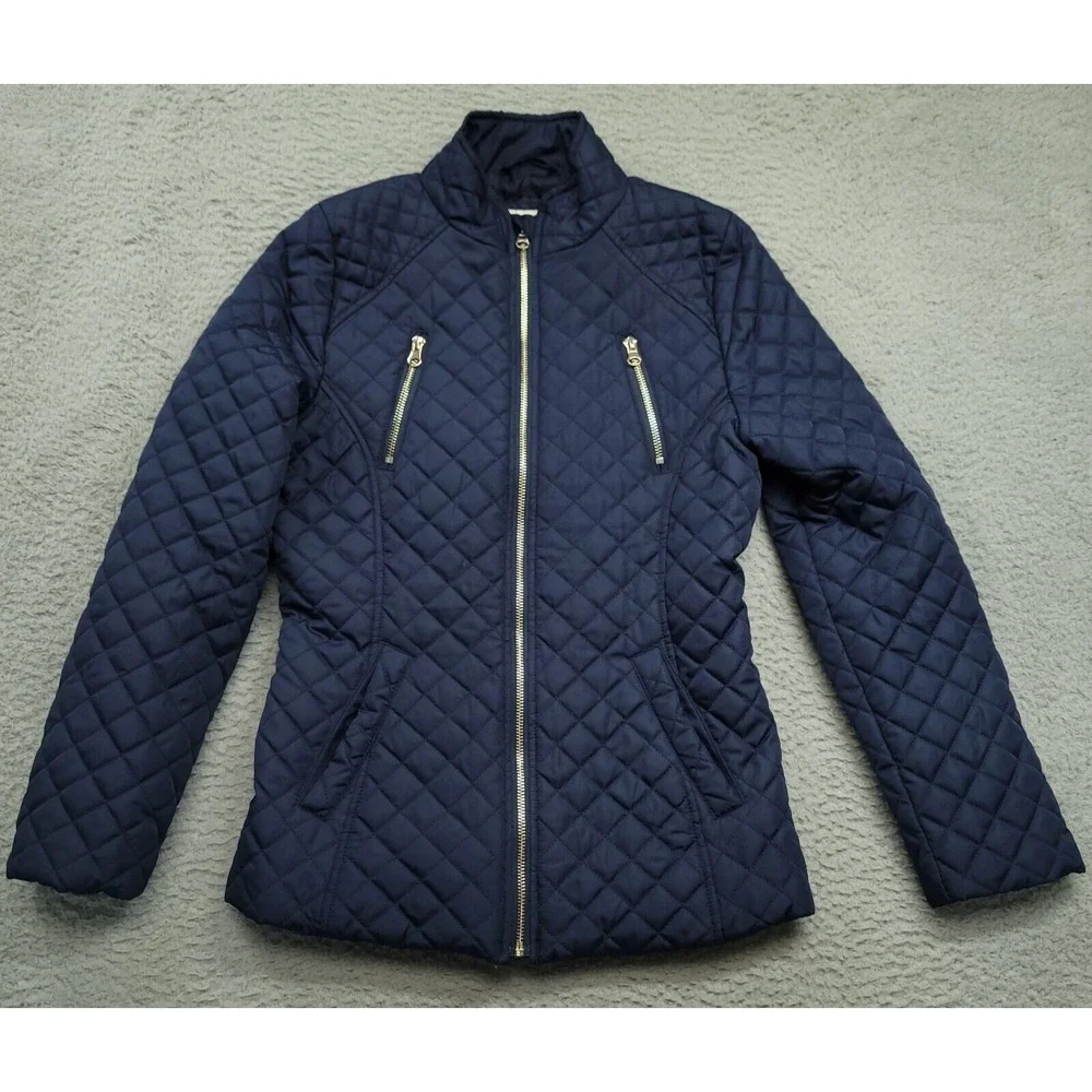 SO Girls Youth 16 Quilted Puffy Jacket Navy Blue Zip Pockets Kohls